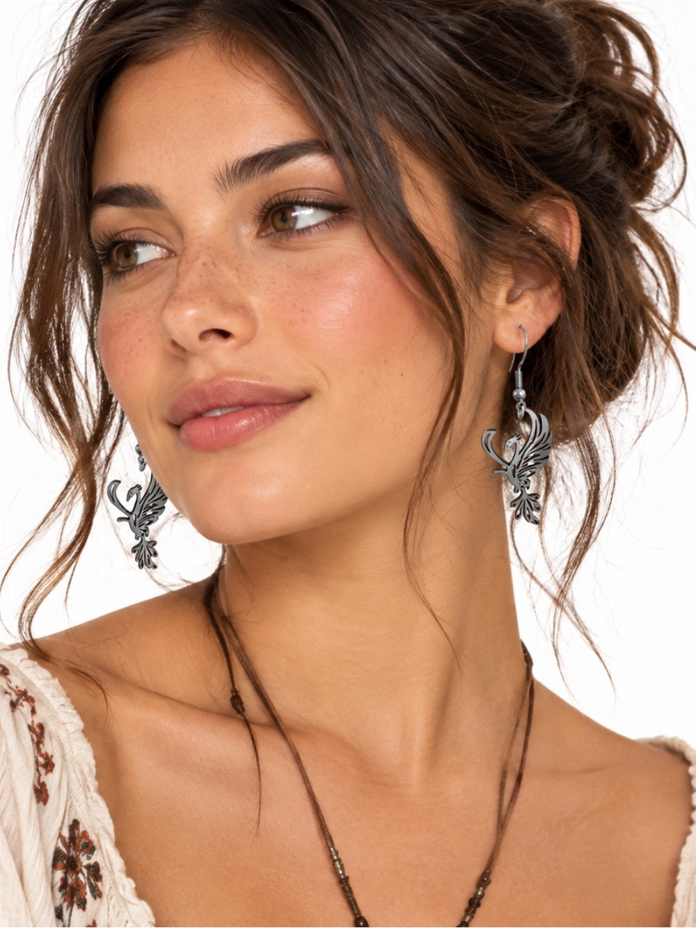Silver Metal Phoenix Dangle Earrings - Jewelry